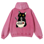 Ramen Cat Vintage Washed Cotton Back Art Hoodie