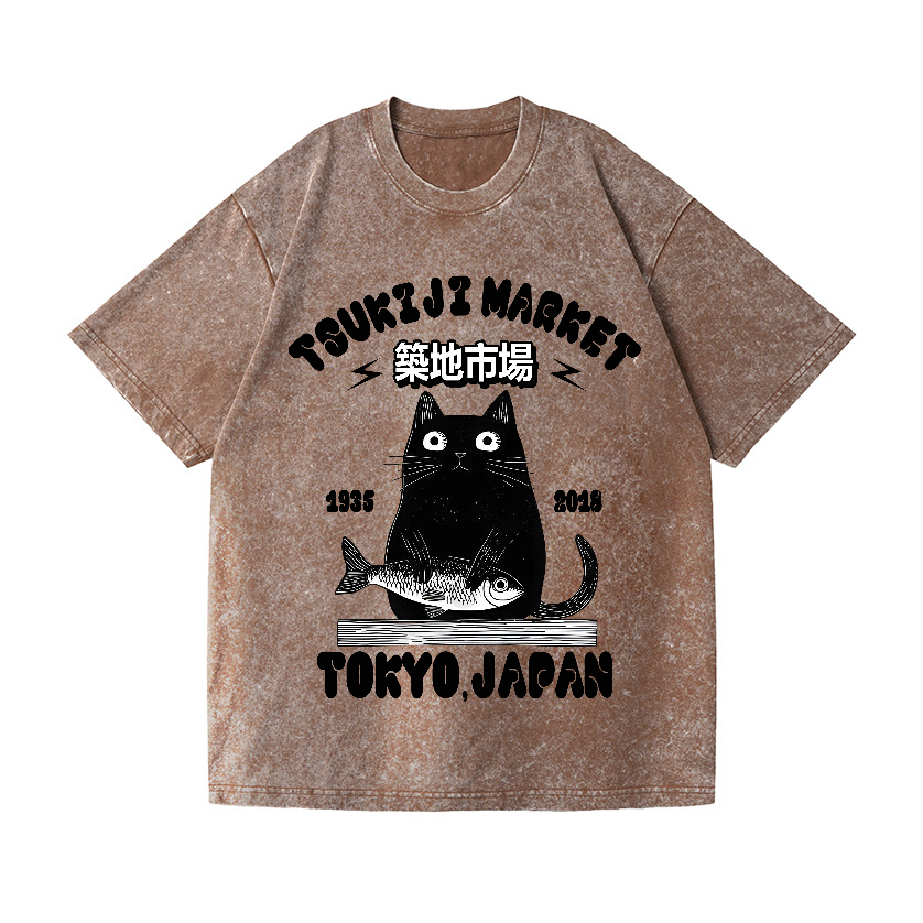 Tsukiji Market Cat Vintage Wash Japanese Design T-Shirt