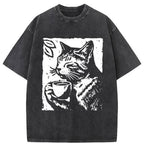 Comfortable Cat Washed T-Shirt