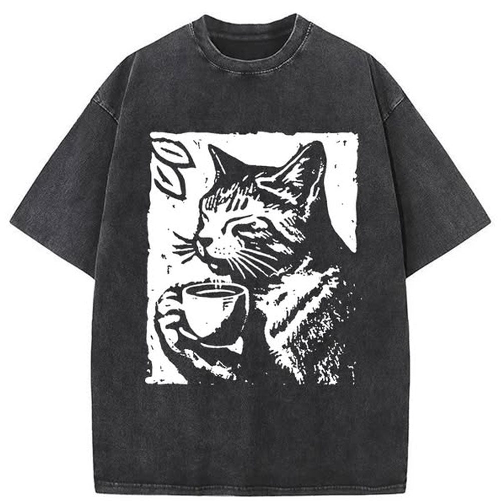 Comfortable Cat Washed T-Shirt