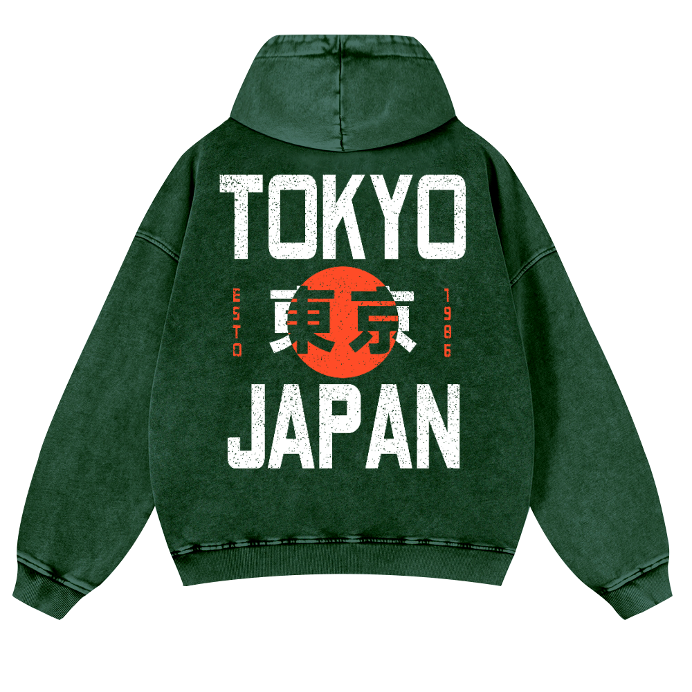 Tokyo Japan 1986 Vintage Washed Cotton Back Art Hoodie