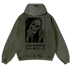 Stay Positive Skull Vintage Washed Cotton Back Art Hoodie