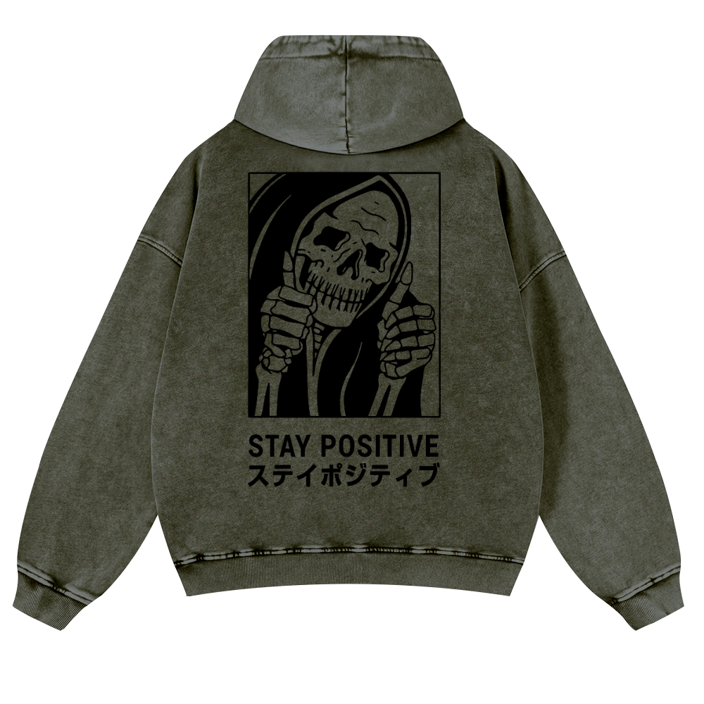 Stay Positive Skull Vintage Washed Cotton Back Art Hoodie