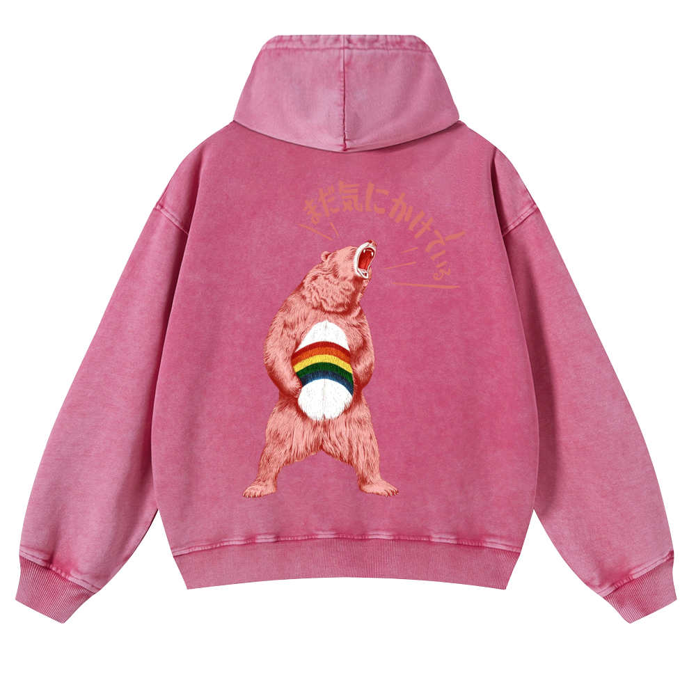 Bear Vintage Washed Cotton Back Art Hoodie