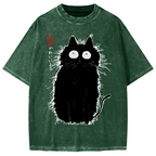 Black Cat With Puffed-Up Fur Vintage Washed T-shirt