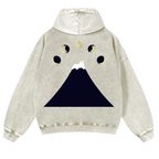 Mount Fuji Cat Moon Vintage Washed Cotton Back Art Hoodie