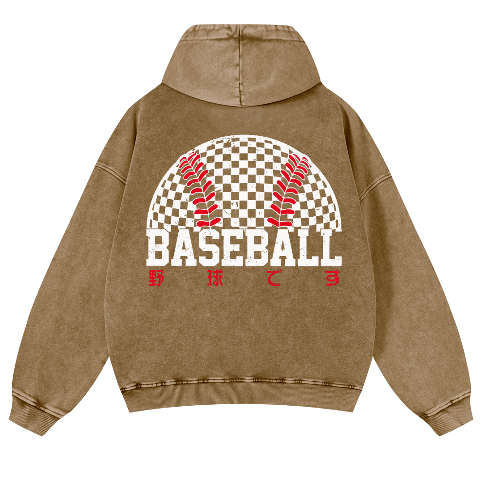 Baseball Vintage Washed Cotton Back Art Hoodie