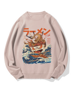 Ramen Monster at the Great Wave off Kanagawa Cotton Sweatshirt