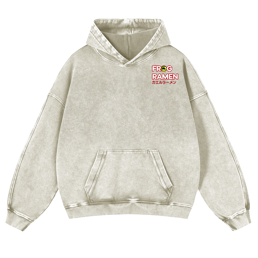 Frog Ramen Vintage Washed Cotton Back Art Hoodie