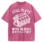 Funny Still Plays With Blocks Vintage Washed T-shirt