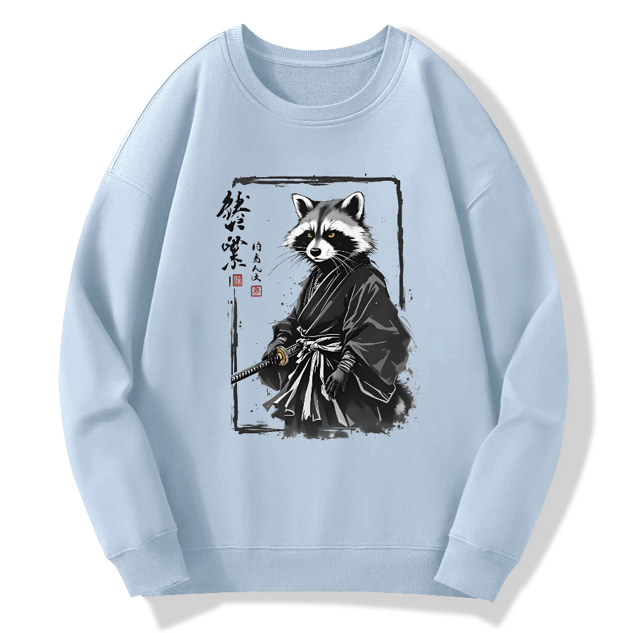 Japanese Raccoon Warrior Art Cotton Pullover Sweatshirt