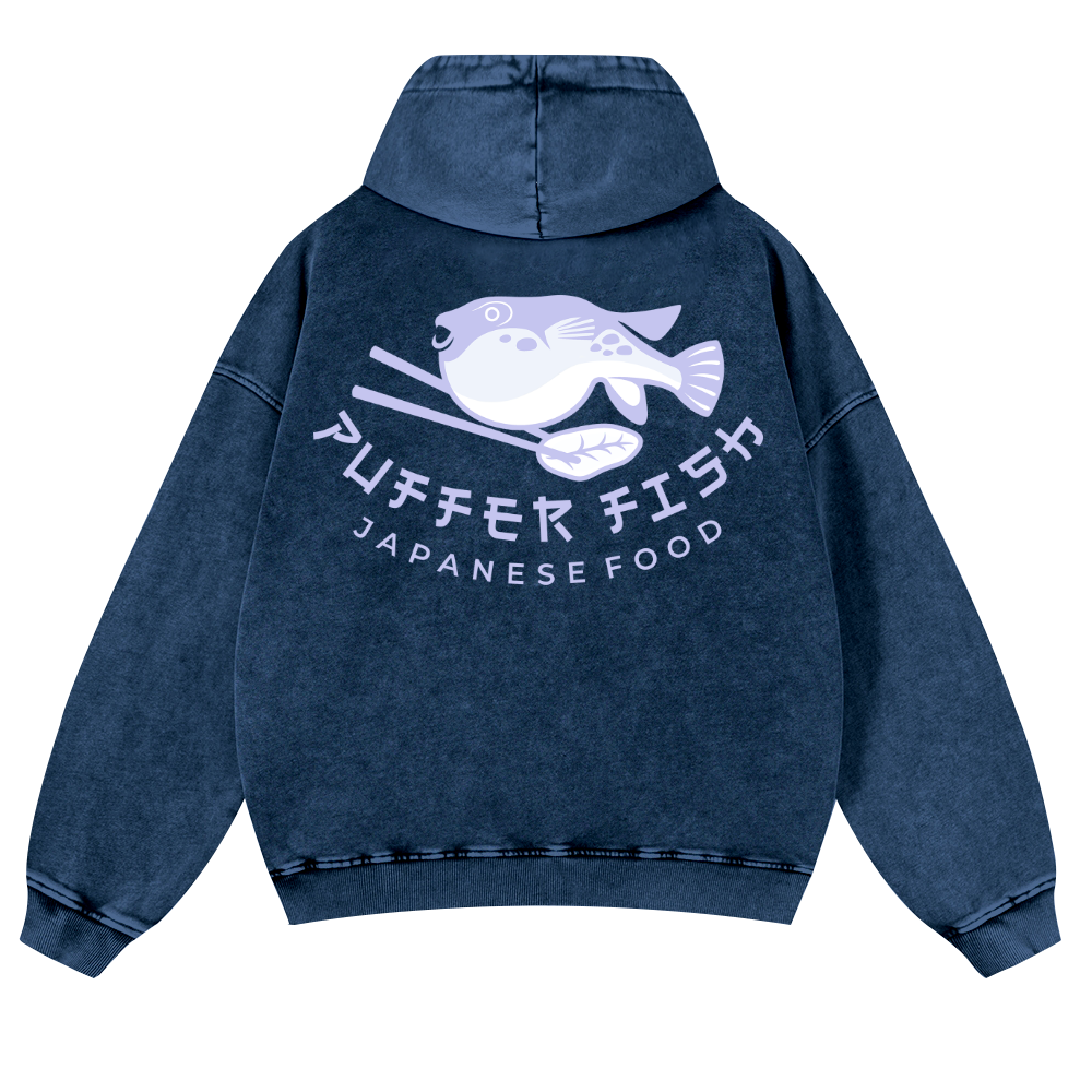 Pufferfish Vintage Washed Cotton Back Art Hoodie