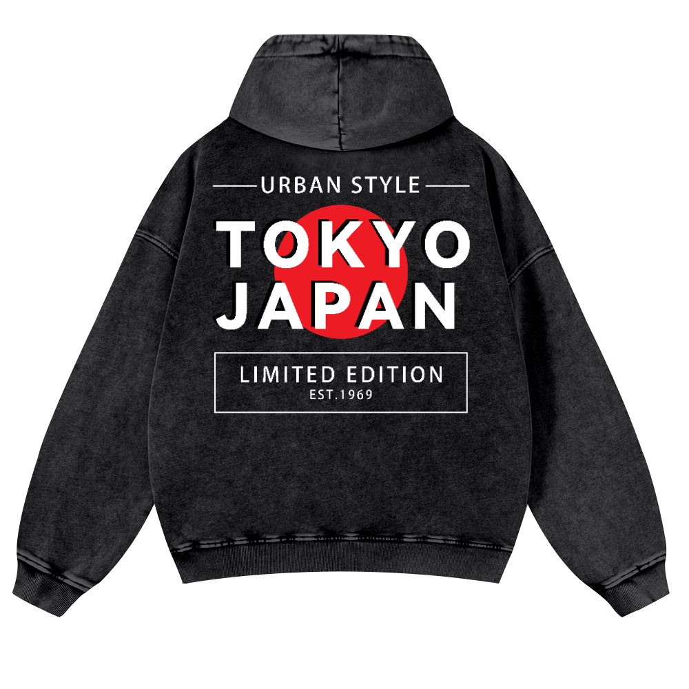 Tokyo Japan Vintage Washed Cotton Back Art Hoodie