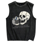 Drinking Skeleton Vintage Distressed Washed Tank Top