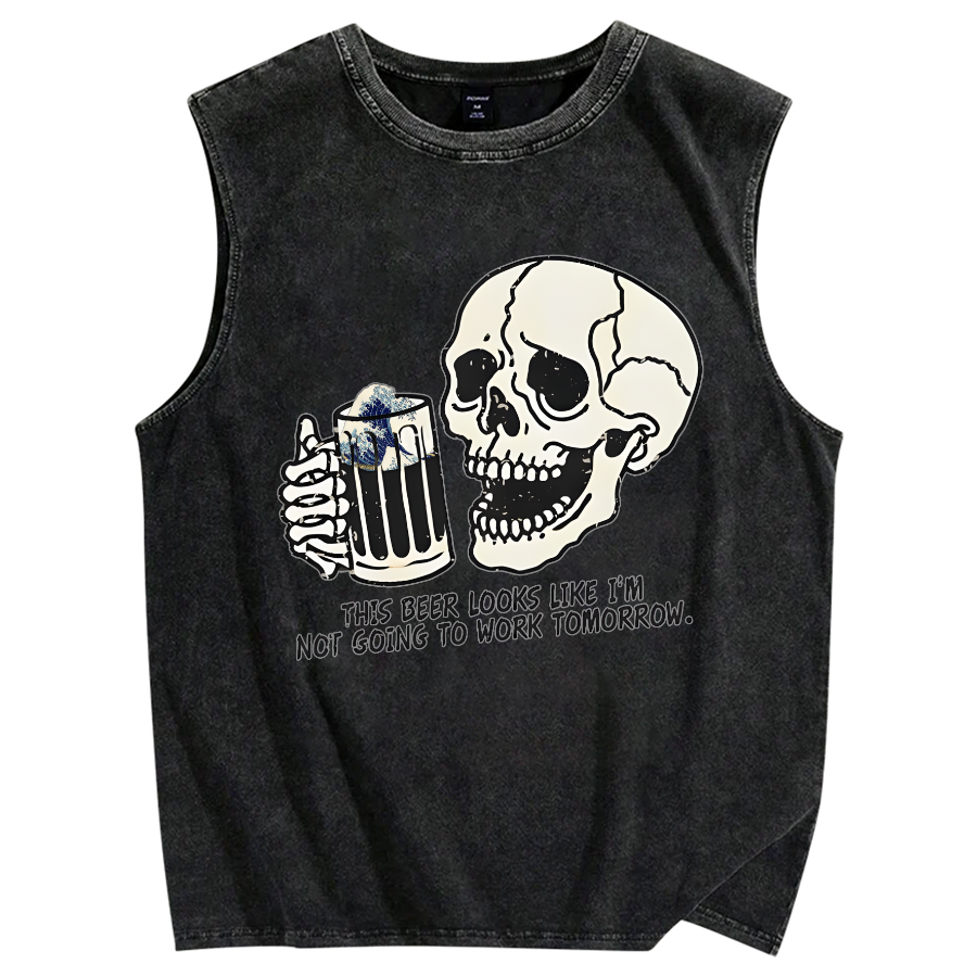 Drinking Skeleton Vintage Distressed Washed Tank Top