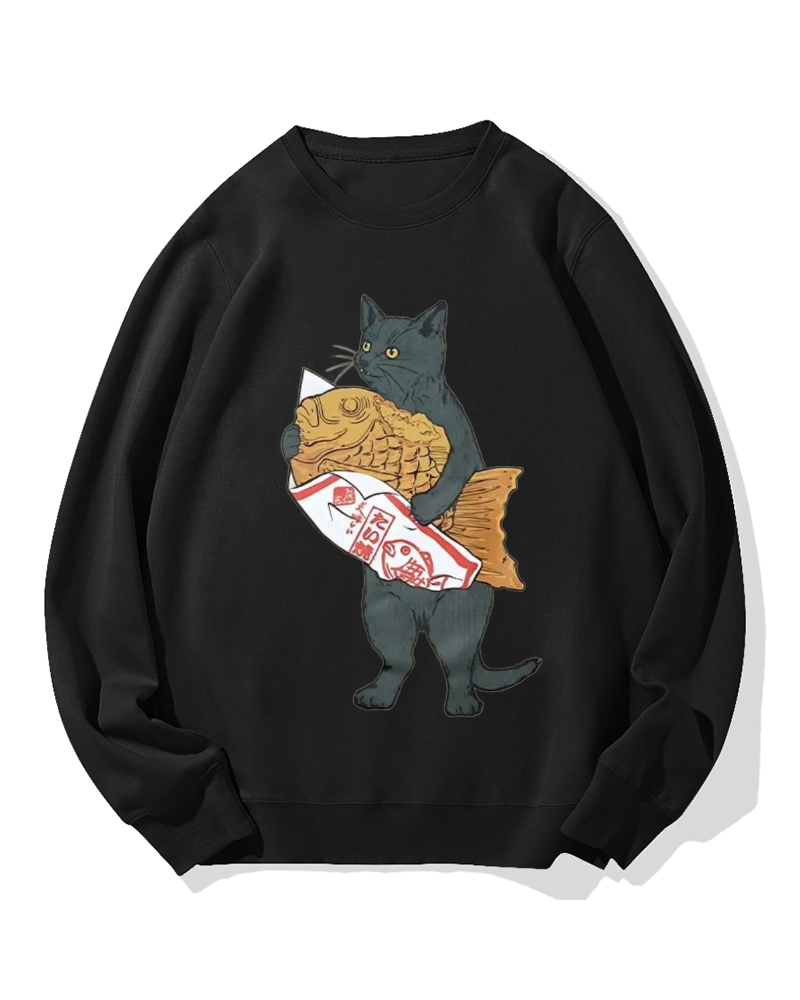 Cat holding taiyaki Cotton Sweatshirt