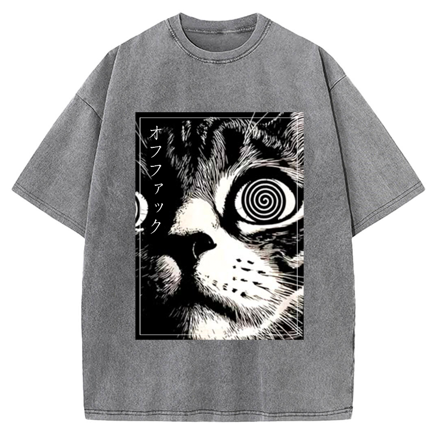 Psychedelic Cat Gothic Art Funny Cat Vintage Washed T-shirt