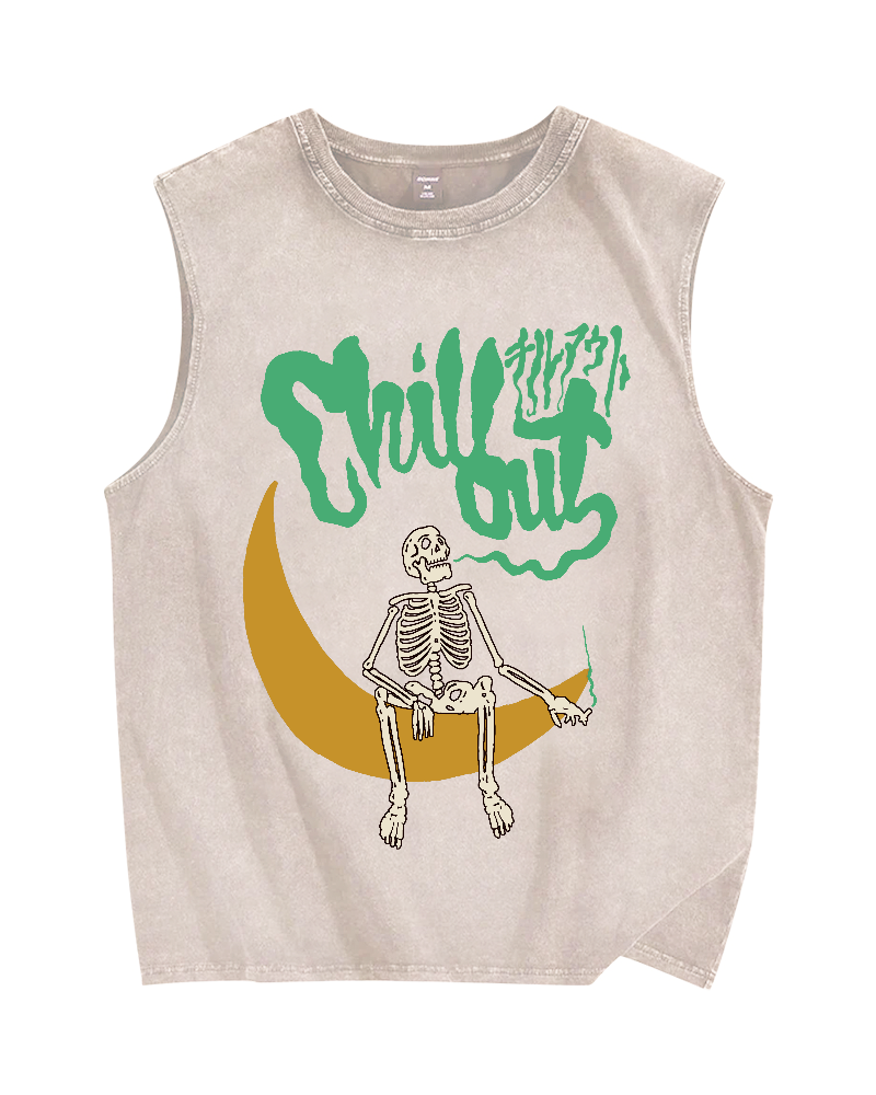 Chill out Skeleton Vintage Distressed Washed Tank Top