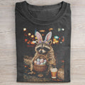 Unisex Funny Easter Raccoon Printed Washed Folded T-shirt