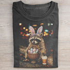 Unisex Funny Easter Raccoon Printed Washed Folded T-shirt