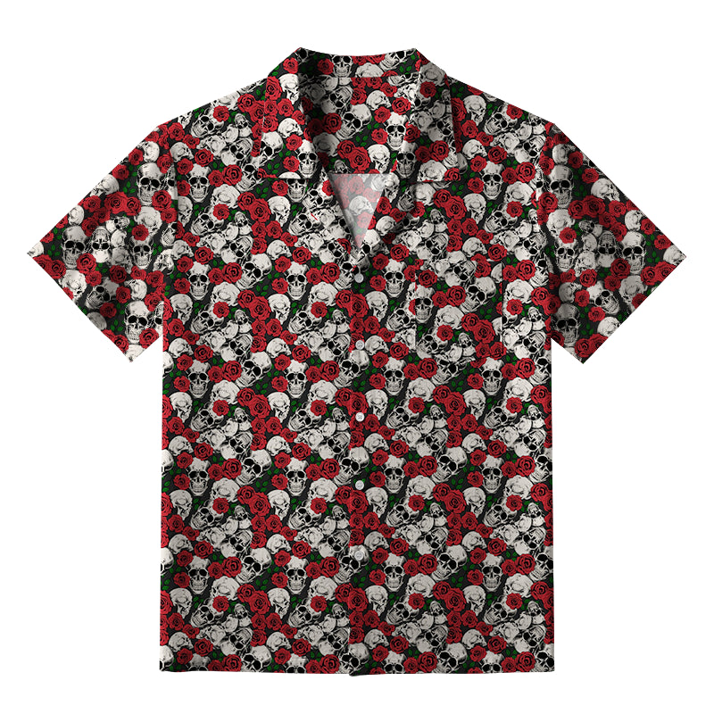 Gothic Skulls And Roses Aloha Hawaiian Shirt