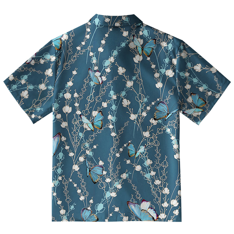 Blue Floral And Butterfly Button-up Shirt