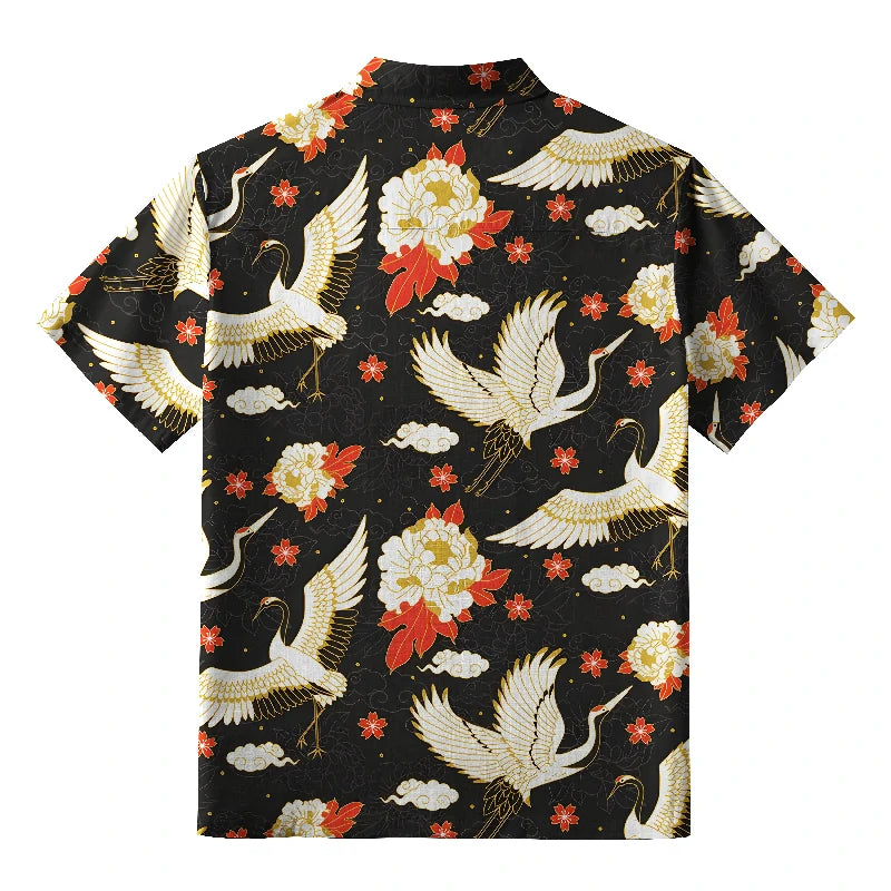 Celestial Cranes And Blossoms Button-up Shirt