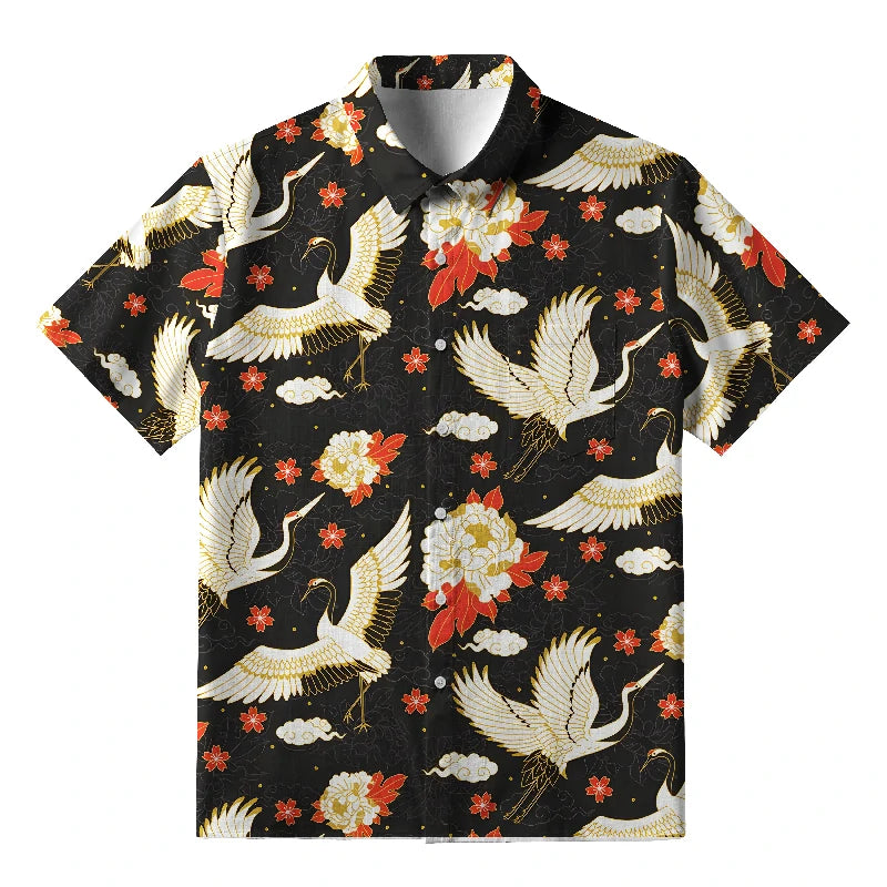Celestial Cranes And Blossoms Button-up Shirt