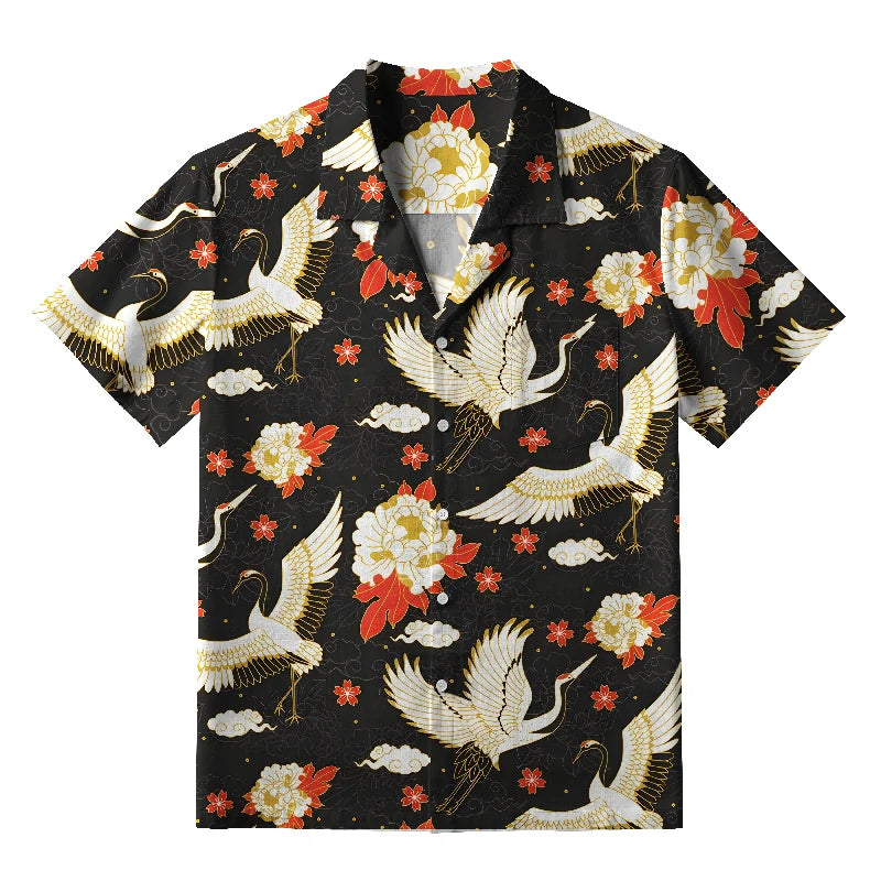 Celestial Cranes And Blossoms Aloha Hawaiian Shirt