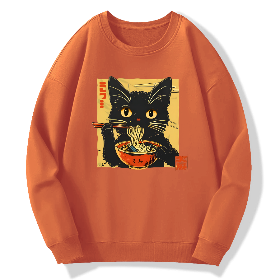 Lamian Noodles and Black Cat Cotton Pullover Sweatshirt