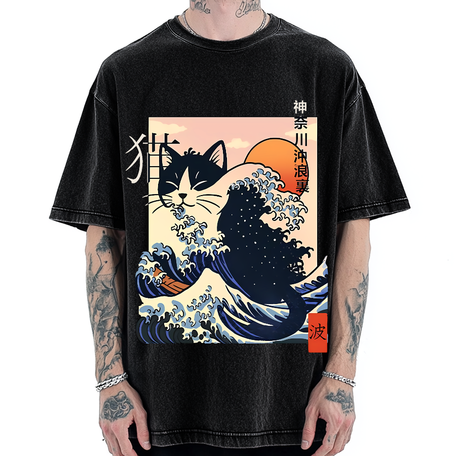 Kanagawa cat Vintage Washed T-shirt