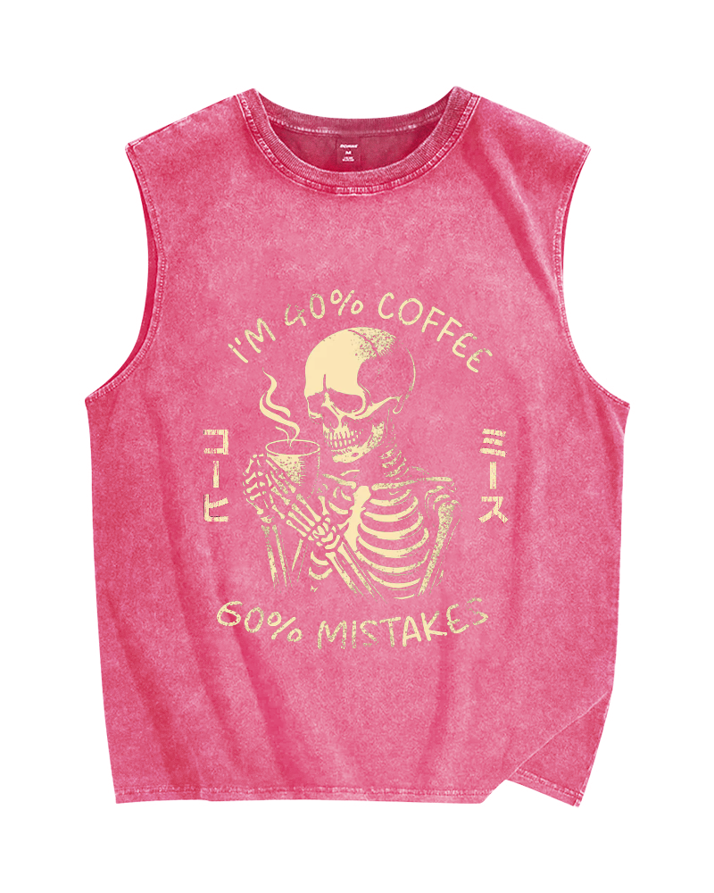 40% Coffee & 60% Mistakes Skull Vintage Distressed Washed Tank Top
