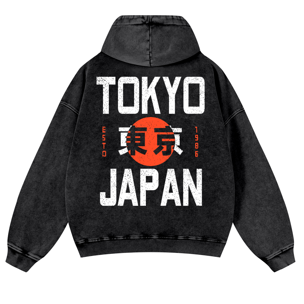 Tokyo Japan 1986 Vintage Washed Cotton Back Art Hoodie