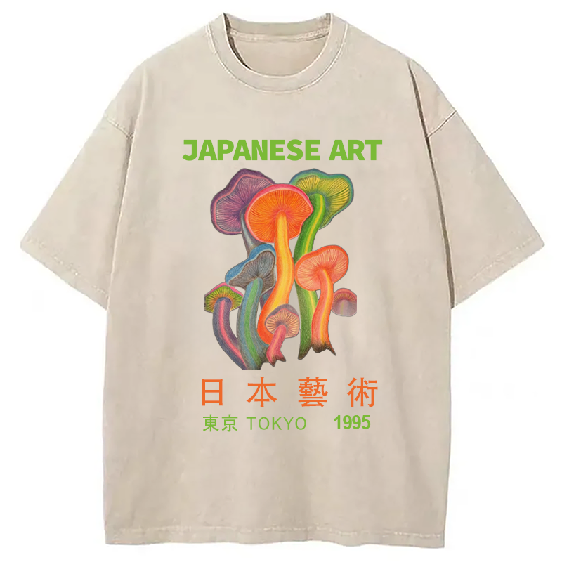 Colorful Mushrooms Japanese Art Washed T-Shirt