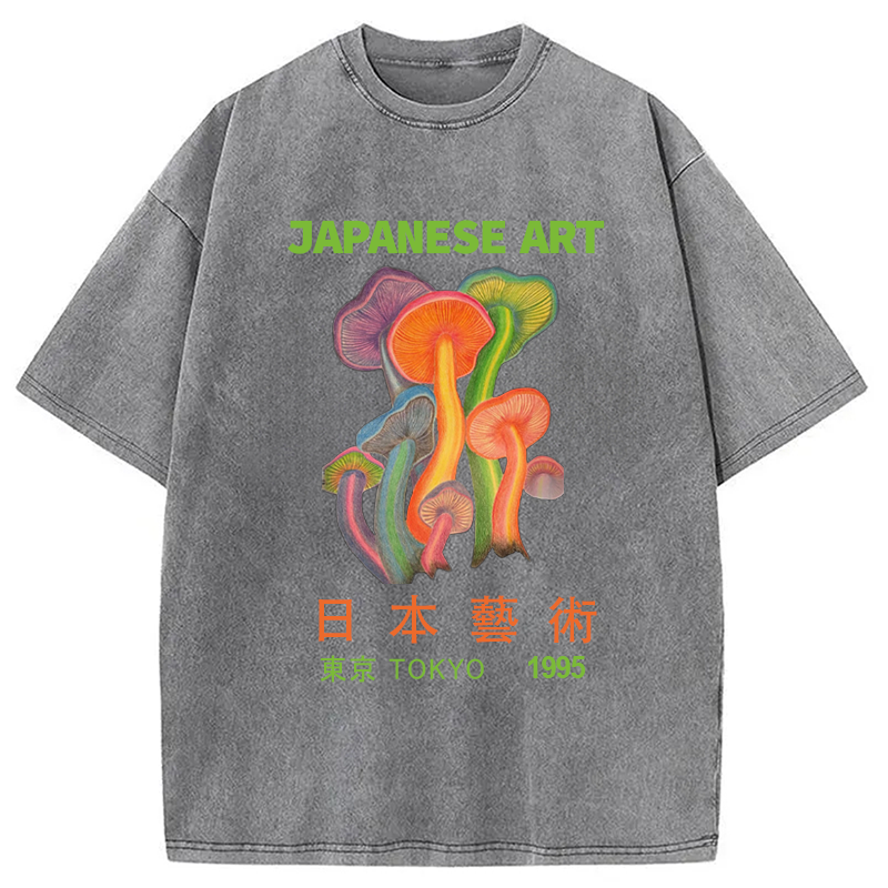 Colorful Mushrooms Japanese Art Washed T-Shirt