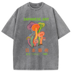 Colorful Mushrooms Japanese Art Washed T-Shirt