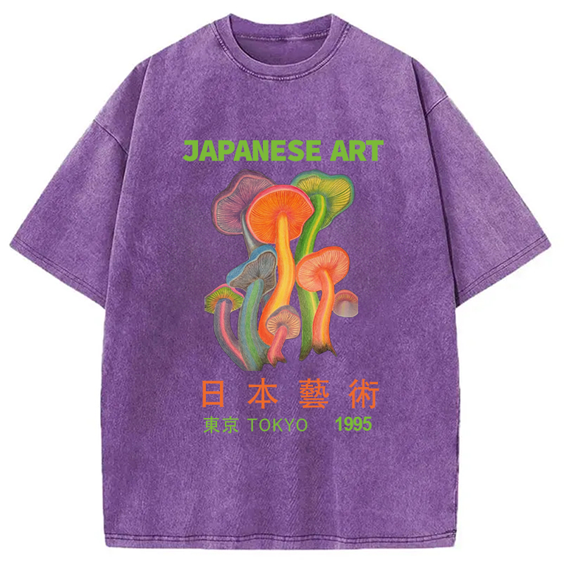 Colorful Mushrooms Japanese Art Washed T-Shirt