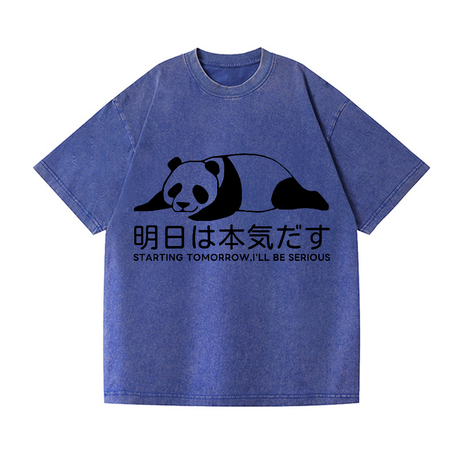 Starting Tomorrow, I'Ll Be Serious Panda Vintage Wash Japanese Design T-Shirt