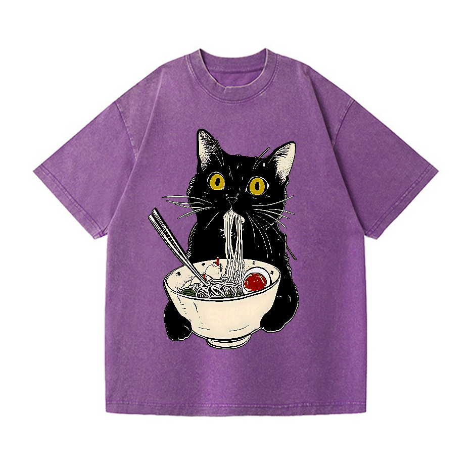 Ramen Cat Vintage Wash Japanese Design T-Shirt