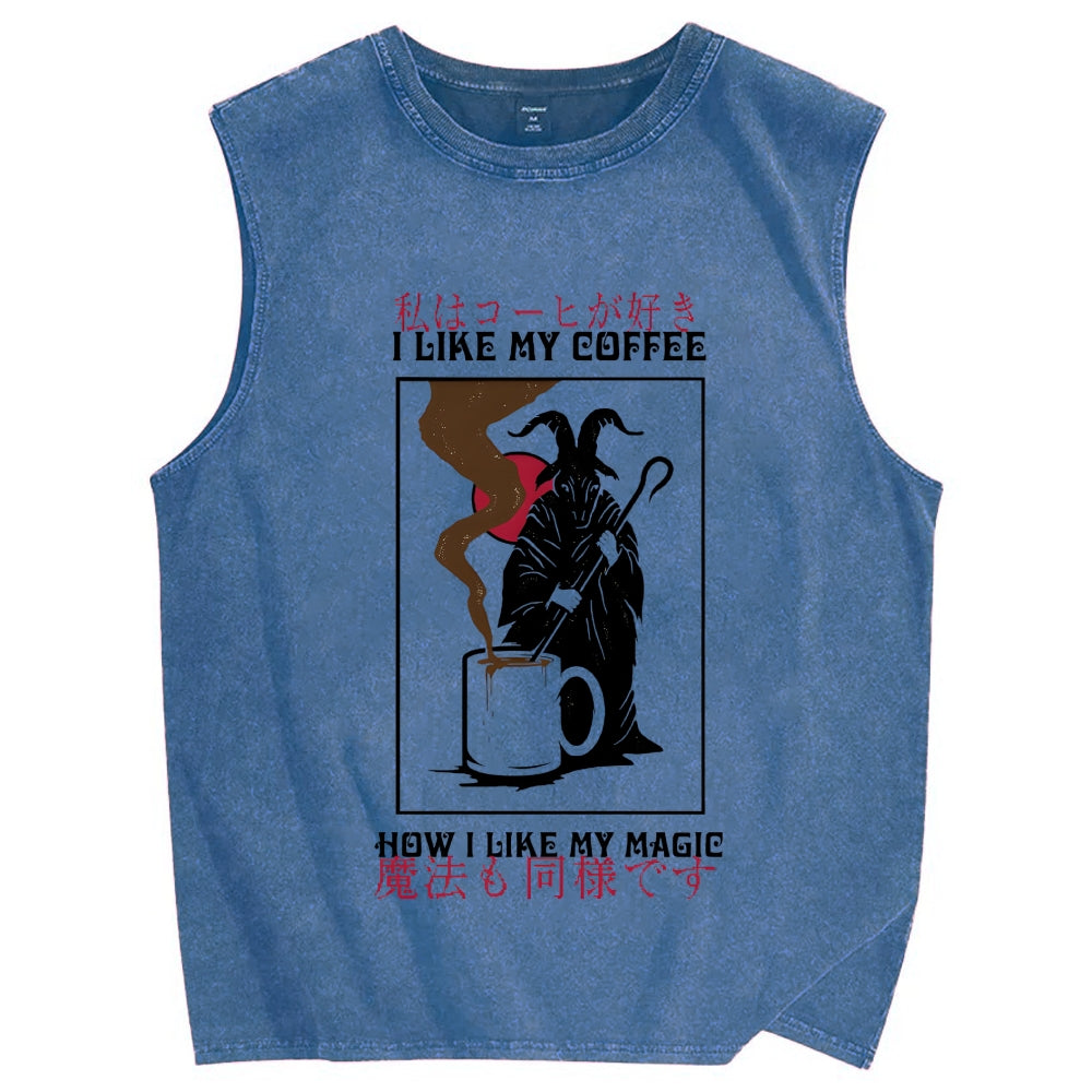 I Like My Coffe How I Like My Magic Vintage Distressed Washed Tank Top