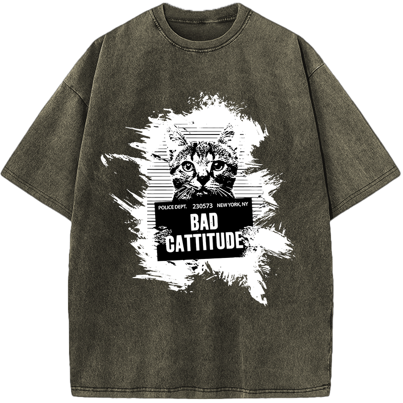 Criminal Cat – Bad Cattitude Vintage Washed T-Shirt