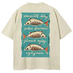 Fishes Pattern Printed Washed Vintage Short Sleeves T-Shirt