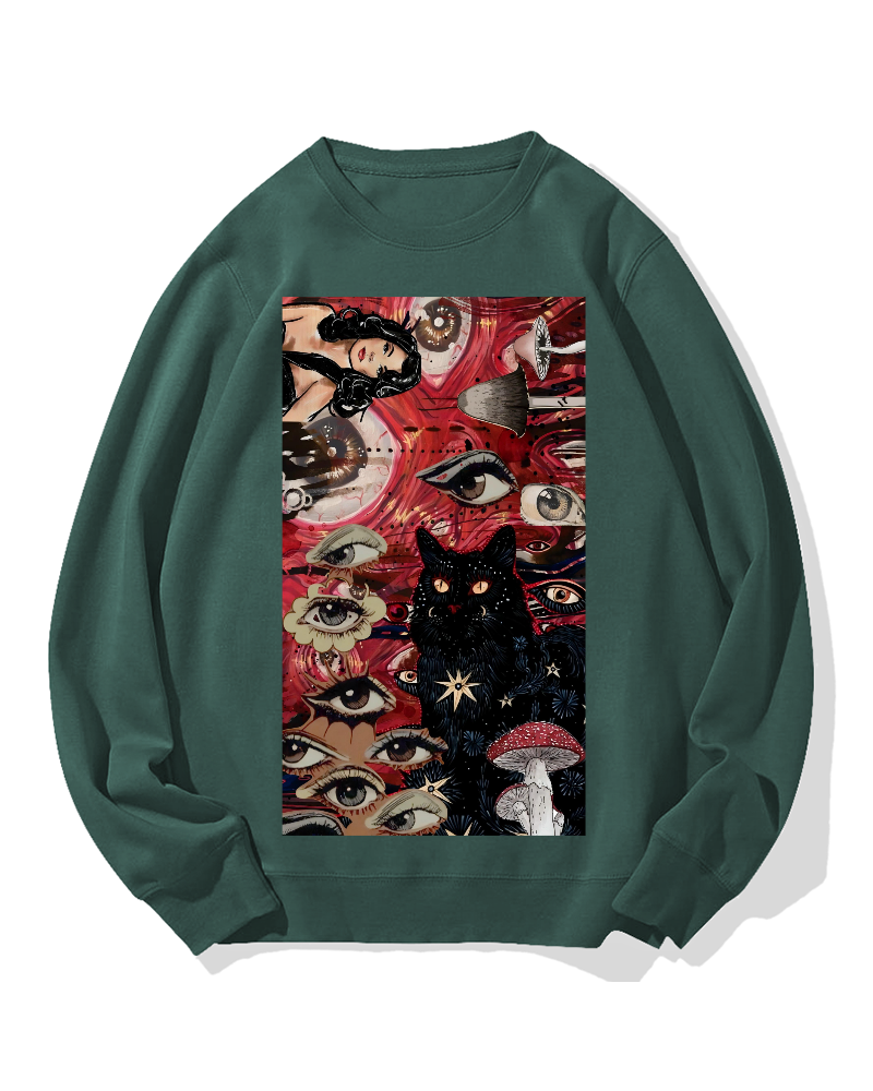 Psychedelic Black Cat Cotton Sweatshirt