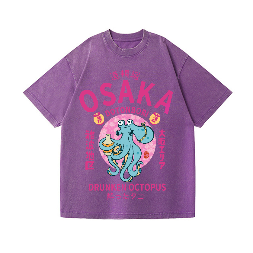 Osaka Dotonbori Drunken Octopus Vintage Wash Japanese Design T-Shirt