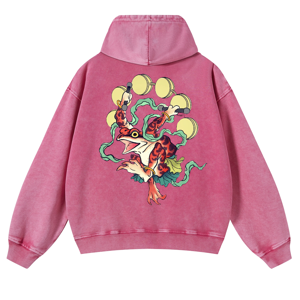 Frog Vintage Washed Cotton Back Art Hoodie