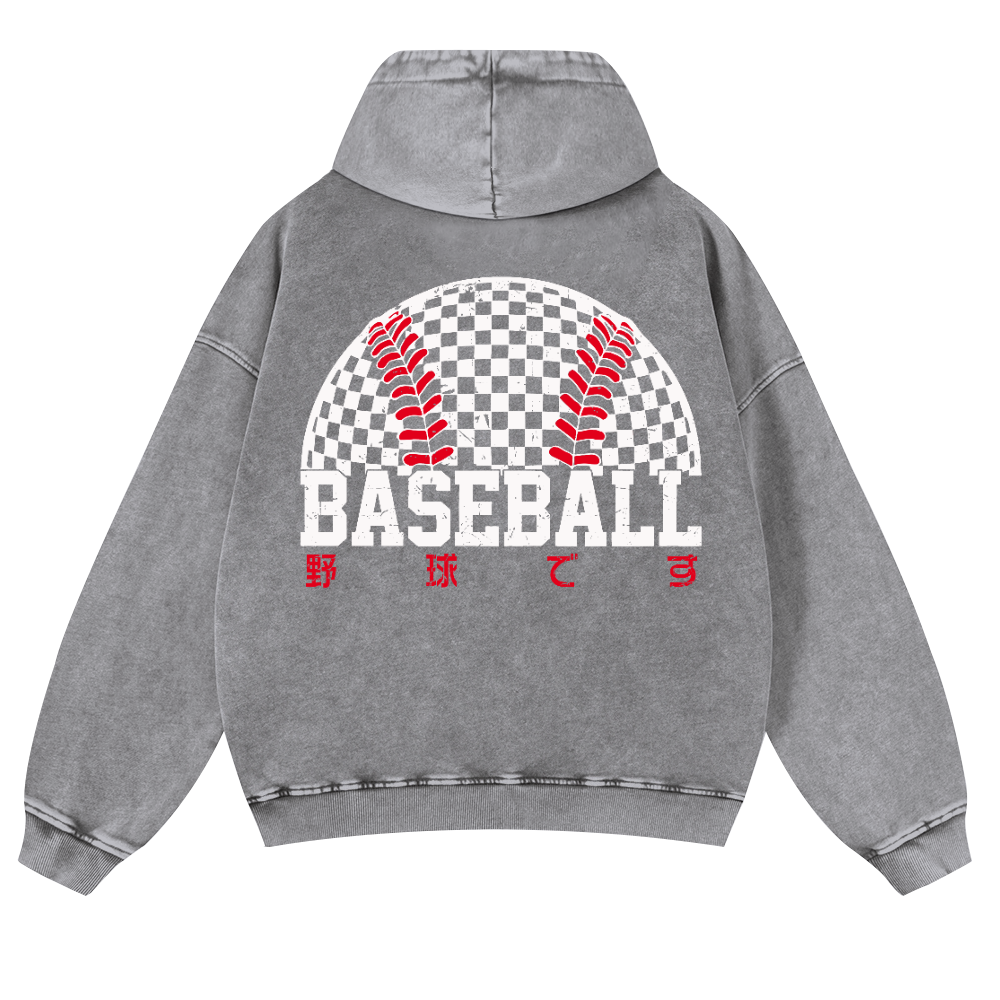 Baseball Vintage Washed Cotton Back Art Hoodie