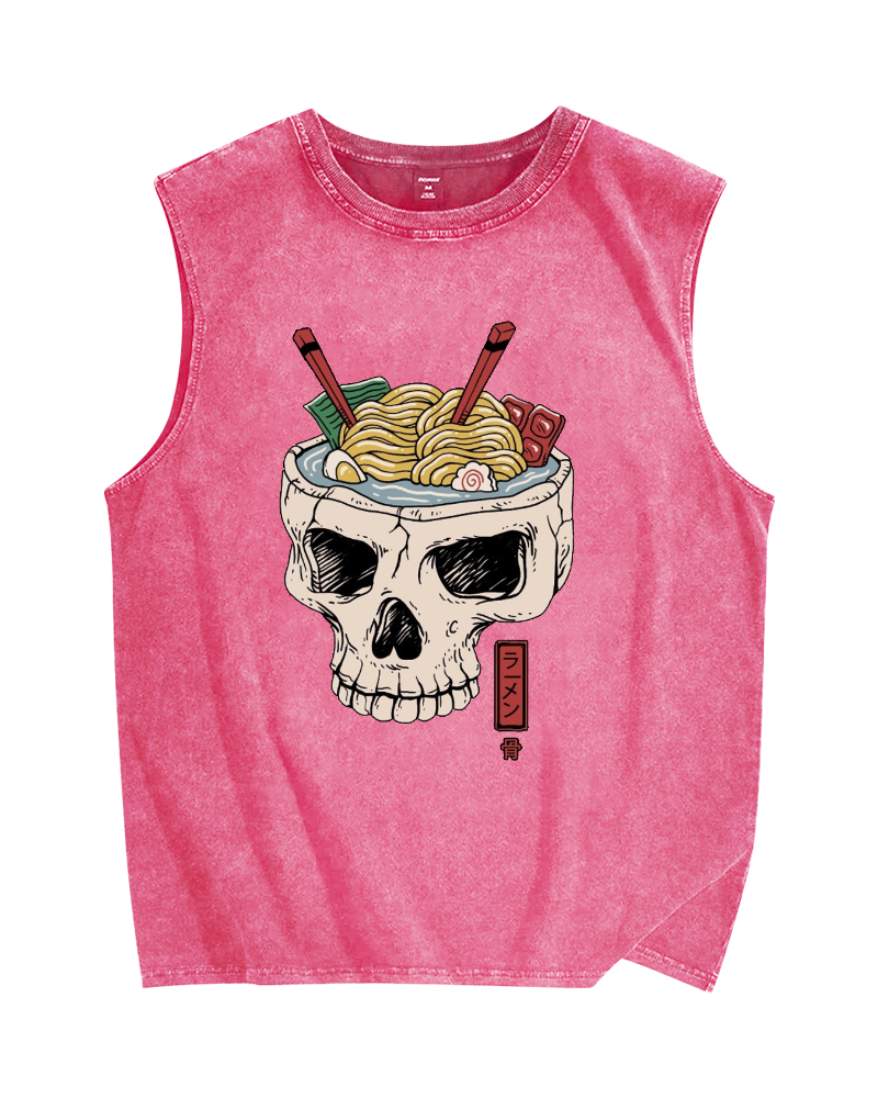 Skull Ramen Vintage Distressed Washed Tank Top