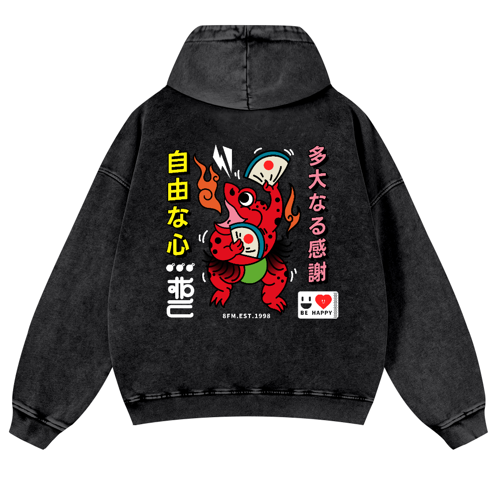 Frog Vintage Washed Cotton Back Art Hoodie