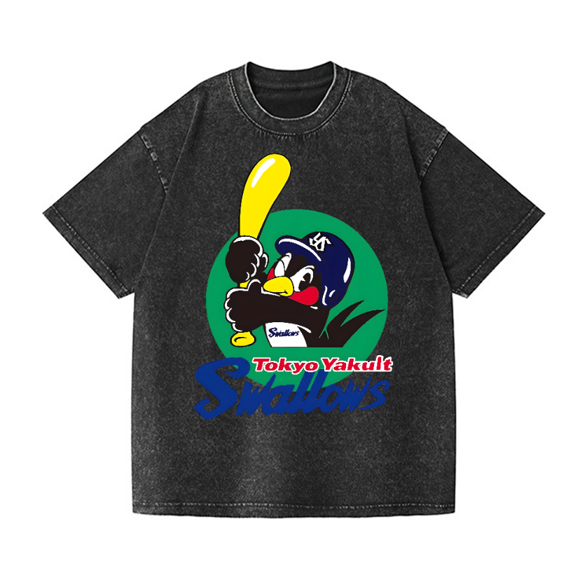 Tokyo Yakult Swallows Baseball Vintage Wash Japanese Design T-Shirt