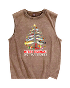Tokyo-Assassin Christmas Fish Tree Japanese Style Vintage Distressed Washed Tank Top
